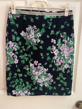 Talbots Black Pencil Skirt with Pink Floral & Green Leaves